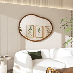 Artloge 56X82Cm Irregular Wooden Framed Wall Mirror Asymmetrical Unique Hanging Loft Style - thumbnail 5
