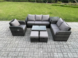 Fimous Patio Garden Furniture Sets Wicker 8 Seater Outdoor Rattan Furniture Sofa Sets With Coffee Table Reclining Chair - thumbnail 1