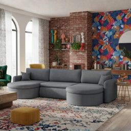 Verona U Corner Sofa Bed Has Storage Box Stripy Fabric Grey