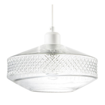 Happy Homewares Clear Glass Pendant Lighting Shade With Strip Of 3D Shaped Diamonds - image 1