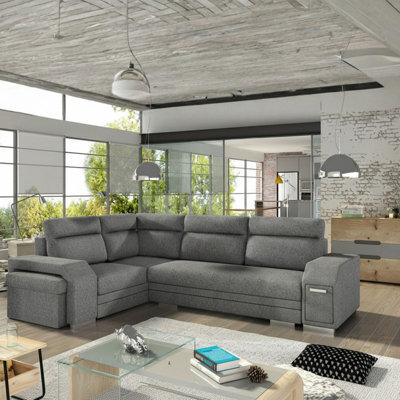 Alvares Living Room Corner Sofa Bed With Polyurethane Foam Wave Springs Loose Back Cushions 305X205X90Cm Grey Left - image 1