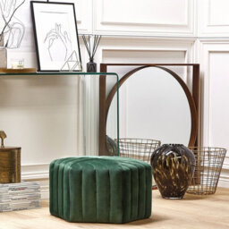 Beliani Ottman Glamour Green Velvet Hexagonal Pouffe 53 X 48 X 29 Cm - Footstool For Living Room And Bedroom - thumbnail 1