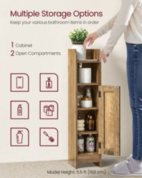 LEDREM Slim Bathroom Floor Storage Cabinet With Door, Freestanding Bathroom Storage Unit, Narrow Bathroom Toilet Paper Storage Cabinet - thumbnail 3