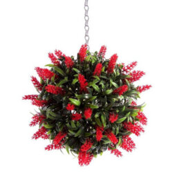 Pair Of Best Artificial 24Cm Red Lush Lavender Hanging Basket Flower Topiary Ball - Weather & Fade Resistant - thumbnail 2