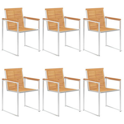 Berkfield Garden Chairs 6 Pcs Solid Teak Wood And Stainless Steel - image 1