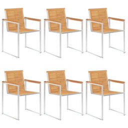 Berkfield Garden Chairs 6 Pcs Solid Teak Wood And Stainless Steel - thumbnail 1