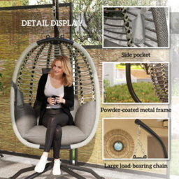 Outsunny Hanging Swing Chair W/ Thick Cushion, Hanging Chair, Dark Grey - thumbnail 7