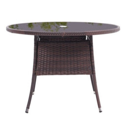 Breeins Outdoor Brown Garden Metal Frame Waterproof Portable Picnic Coffee Table Camping Table With Parasol Hole - thumbnail 4