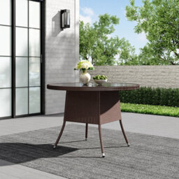 Breeins Outdoor Brown Garden Metal Frame Waterproof Portable Picnic Coffee Table Camping Table With Parasol Hole - thumbnail 1