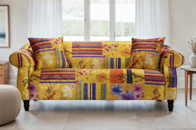 Fabric Gold Patchwork 3 Seater Sofa - image 1