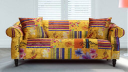 Fabric Gold Patchwork 3 Seater Sofa - thumbnail 2