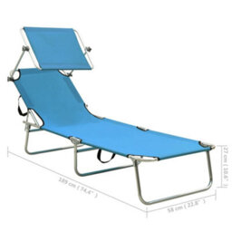 Walplus Folding Sun Lounger With Canopy Steel Turquoise And Blue - thumbnail 9
