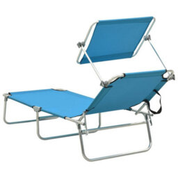 Walplus Folding Sun Lounger With Canopy Steel Turquoise And Blue - thumbnail 5