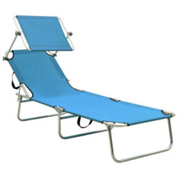 Walplus Folding Sun Lounger With Canopy Steel Turquoise And Blue - thumbnail 2
