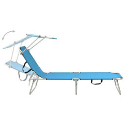 Walplus Folding Sun Lounger With Canopy Steel Turquoise And Blue - thumbnail 4