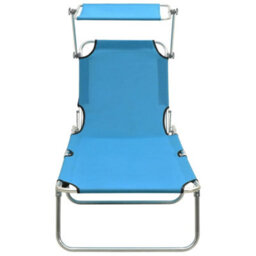 Walplus Folding Sun Lounger With Canopy Steel Turquoise And Blue - thumbnail 3