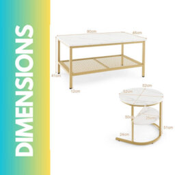 Pirlo Plush Faux Marble 2Pc Nesting Tables Set Living Room Furniture Gold - thumbnail 6