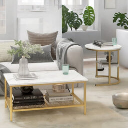 Pirlo Plush Faux Marble 2Pc Nesting Tables Set Living Room Furniture Gold - thumbnail 4