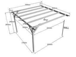 Arbor Garden Solutions Lean To Wooden Garden Pergola Kit - Longhorn Design Wall Mounted Gazebo, 3M X 3M (Rustic Brown Finish) - thumbnail 4