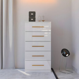 M N Furniture Ltd High Gloss Chest Of Drawers With Handles Modern Bedroom Storage-White 5 Drawers - thumbnail 1