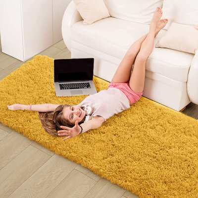 Ameha Shaggy Ochre Area Rugs For Bedroom, Hallway Runner Fluffy Rug Anti-Slip - Soft Thick Pile Rug Non-Shedding, 60X220 Cm - image 1