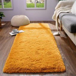 Ameha Shaggy Ochre Area Rugs For Bedroom, Hallway Runner Fluffy Rug Anti-Slip - Soft Thick Pile Rug Non-Shedding, 60X220 Cm - thumbnail 3