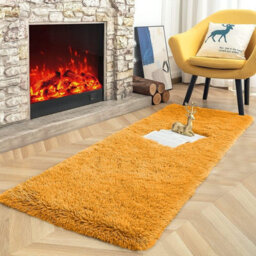 Ameha Shaggy Ochre Area Rugs For Bedroom, Hallway Runner Fluffy Rug Anti-Slip - Soft Thick Pile Rug Non-Shedding, 60X220 Cm - thumbnail 9