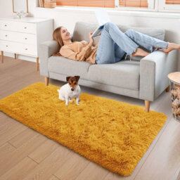 Ameha Shaggy Ochre Area Rugs For Bedroom, Hallway Runner Fluffy Rug Anti-Slip - Soft Thick Pile Rug Non-Shedding, 60X220 Cm - thumbnail 6