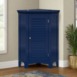 Teamson Home Freestanding Wooden Bathroom Corner Floor Cabinet, Bathroom Furniture, Bathroom Storage, Navy Blue