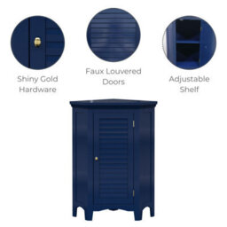 Teamson Home Freestanding Wooden Bathroom Corner Floor Cabinet, Bathroom Furniture, Bathroom Storage, Navy Blue - thumbnail 5