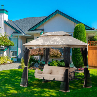 Outsunny 3 Seater Swing Chair Hammock Gazebo Patio Bench Outdoor Beige - image 1
