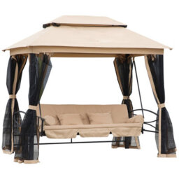 Outsunny 3 Seater Swing Chair Hammock Gazebo Patio Bench Outdoor Beige - thumbnail 2