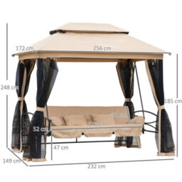 Outsunny 3 Seater Swing Chair Hammock Gazebo Patio Bench Outdoor Beige - thumbnail 3