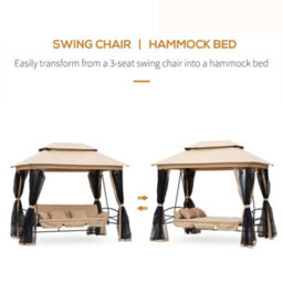 Outsunny 3 Seater Swing Chair Hammock Gazebo Patio Bench Outdoor Beige - thumbnail 5