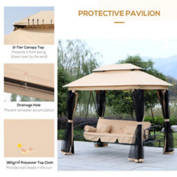 Outsunny 3 Seater Swing Chair Hammock Gazebo Patio Bench Outdoor Beige - thumbnail 7