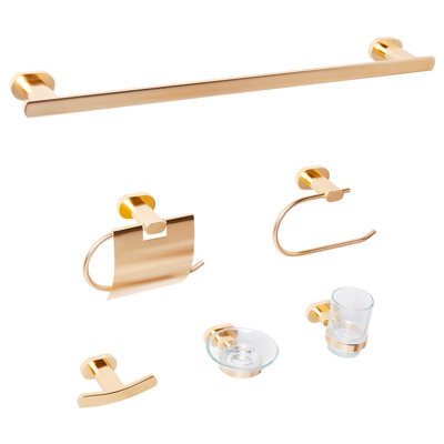 Beliani 6-Piece Bathroom Hardware Set Tocopilla With Towel Bars And Hooks Gold - image 1