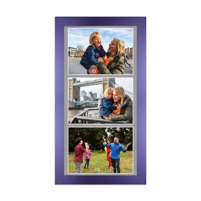 AK Frames 16X8 Purple Modern Multi Photo Frame With Silver Mount - Holds 3 Apertures (3X) 7X5 Photos - image 1