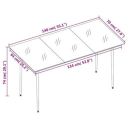 Berkfield Garden Dining Table Black 140X70X74 Cm Steel And Glass - thumbnail 6