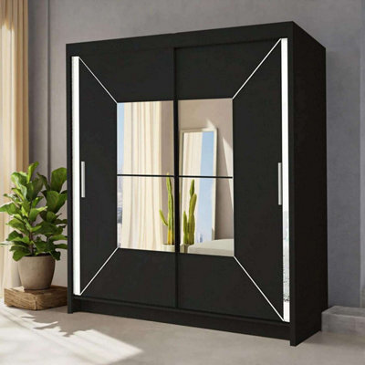 Sliding Wardrobes 4 u LTD Sliding Wardrobes 4U Buckingham Mirror Sliding Door Wardrobe - Black W180Cm, H217Cm - image 1