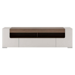 Wyld Haus Porto Wide Gloss White Tv Cabinet With Oak Detail 2 Doors 2 Drawers - thumbnail 4