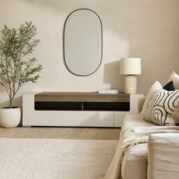 Wyld Haus Porto Wide Gloss White Tv Cabinet With Oak Detail 2 Doors 2 Drawers - thumbnail 2