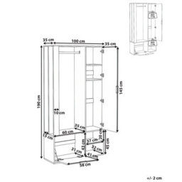 Wyld And Coco Wardrobeco Light Brown Chipboard Hallway Wardrobe 100 X 35 X 190 Cm With Coat Rack, Shoe Cubbies And Mirrored Door - thumbnail 4