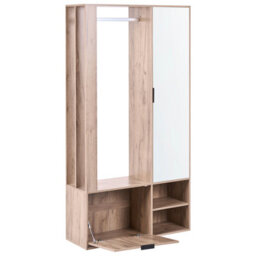 Wyld And Coco Wardrobeco Light Brown Chipboard Hallway Wardrobe 100 X 35 X 190 Cm With Coat Rack, Shoe Cubbies And Mirrored Door - thumbnail 5