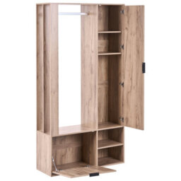 Wyld And Coco Wardrobeco Light Brown Chipboard Hallway Wardrobe 100 X 35 X 190 Cm With Coat Rack, Shoe Cubbies And Mirrored Door - thumbnail 6