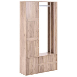 Wyld And Coco Wardrobeco Light Brown Chipboard Hallway Wardrobe 100 X 35 X 190 Cm With Coat Rack, Shoe Cubbies And Mirrored Door - thumbnail 7