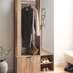 Wyld And Coco Wardrobeco Light Brown Chipboard Hallway Wardrobe 100 X 35 X 190 Cm With Coat Rack, Shoe Cubbies And Mirrored Door - thumbnail 2