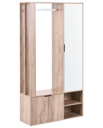Wyld And Coco Wardrobeco Light Brown Chipboard Hallway Wardrobe 100 X 35 X 190 Cm With Coat Rack, Shoe Cubbies And Mirrored Door - thumbnail 3