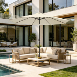 VRUC Outdoor Patio Garden Parasol Sun Shade Umbrella With Crank Handle & Tilt 3M Cream - thumbnail 1
