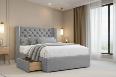 "Nexus Windsor Plush Divan, Silver, 54"" Winged Hb, 2 Drawers Foot-End, Open Coil Mattress, Double" - image 1