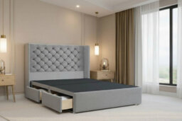 "Nexus Windsor Plush Divan, Silver, 54"" Winged Hb, 2 Drawers Foot-End, Open Coil Mattress, Double" - thumbnail 4